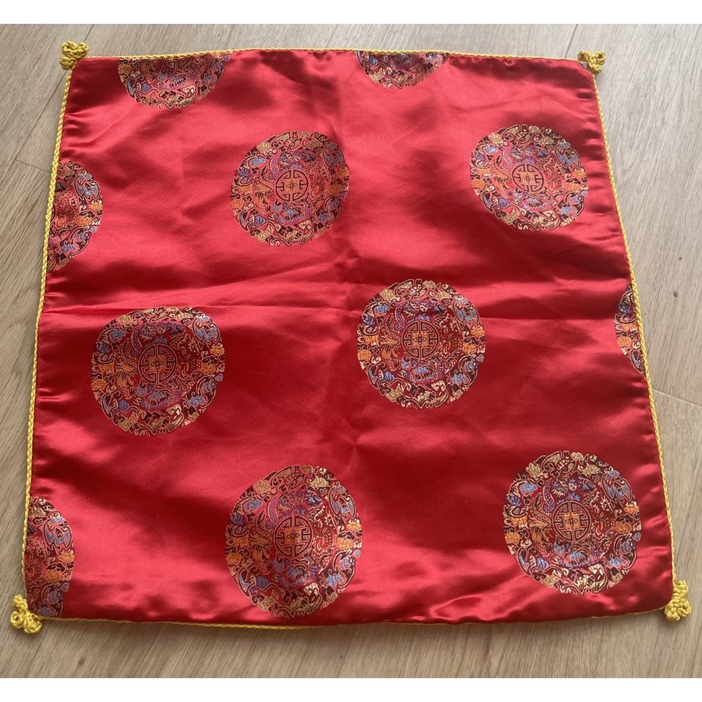 Vintage Chinese Oriental Silk Red Embroidered Pillow Cover 16x16 Zipper